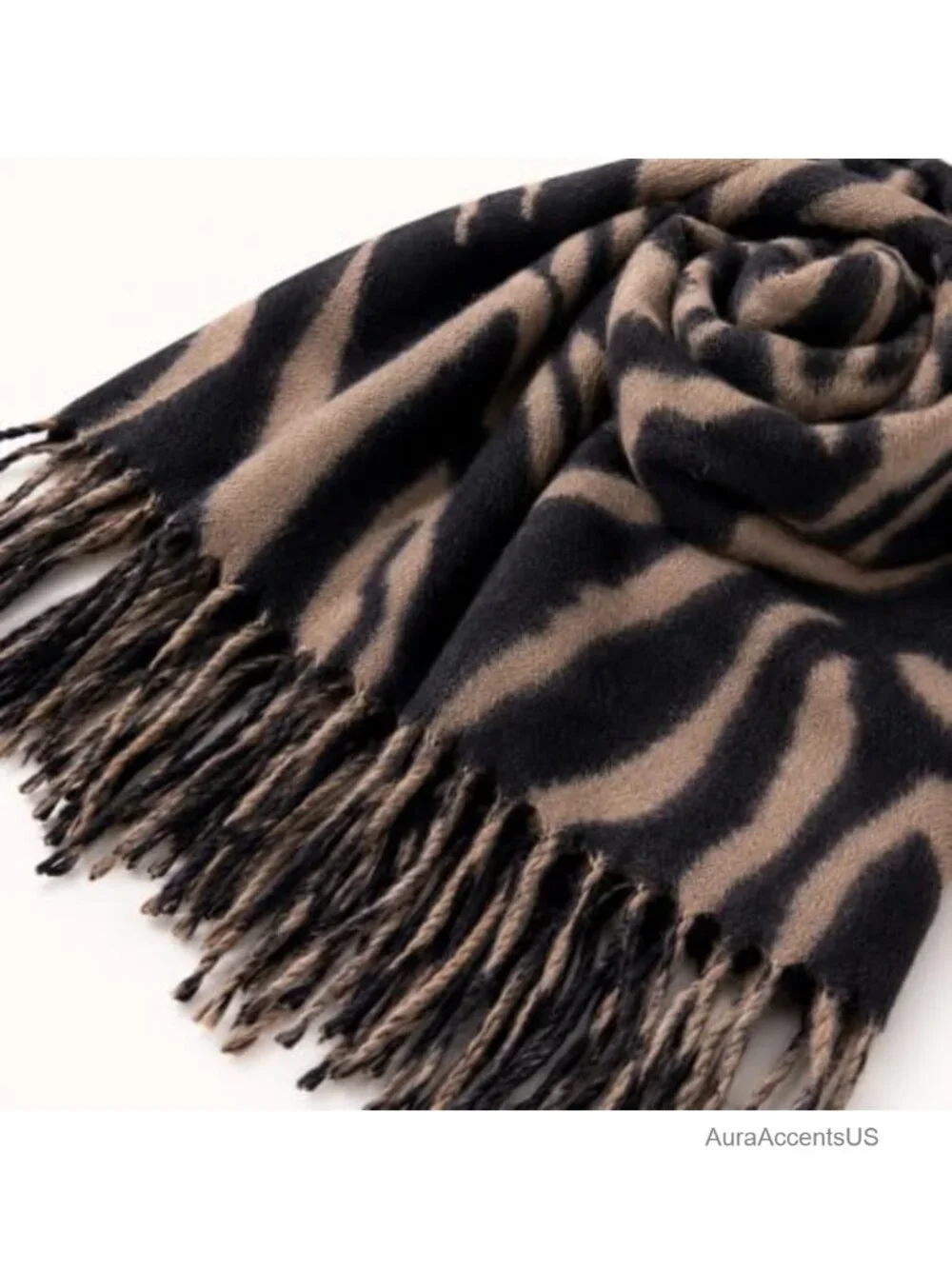 Oversized Zebra Stripe Scarf Shawl Wrap with Tassels - Soft Warm Winter